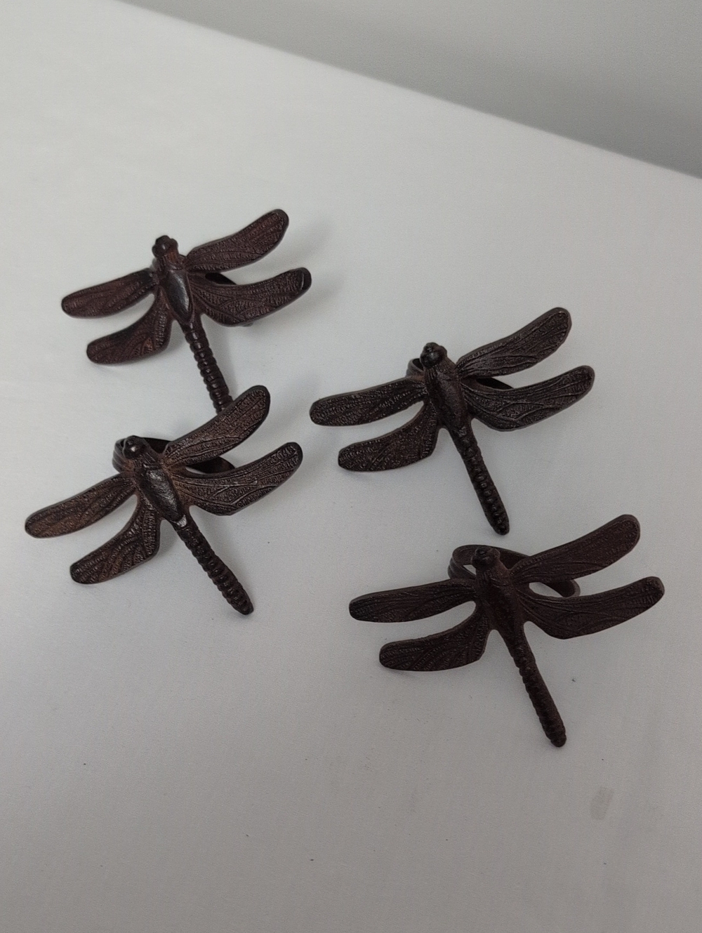Rustic Cast Iron Dragonfly Napkin Rings Set Of Four